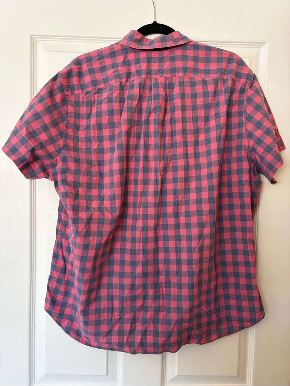 J. CREW Men's Pink and Blue Gingham Short-Sleeve Button Up Shirt